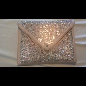 Rhinestone blush satin Karen Mullen evening clutch